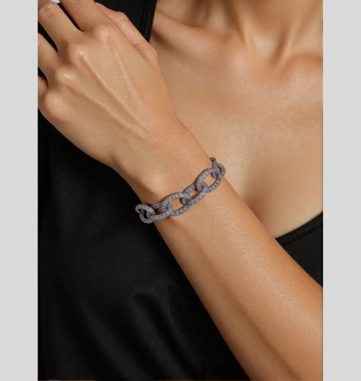 Crystal With Gun Metal Plated Chain Link Fishnet Bracelet