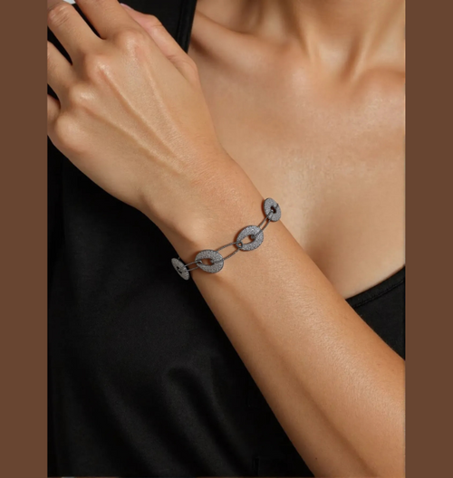 Crystal With Gun Metal Plated Chain Link Fishnet Bracelet
